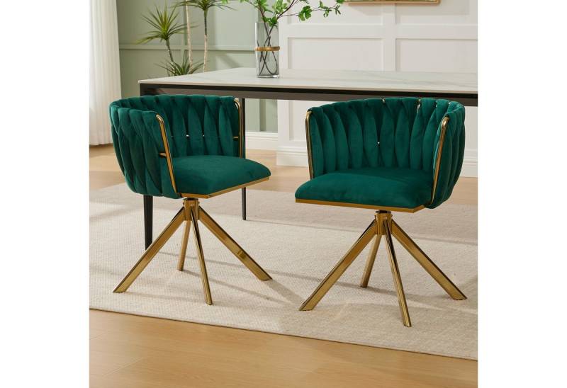 KLAM HOME Esszimmerstuhl Hochwertiger Samt-Drehsessel mit robustem Metallfuß (Flüssige 180° Rotation & optimaler Lendenwirbelstütze, 2 st), Ideal für stilvolles Wohnambiente und ergonomische Arbeitsplätze von KLAM HOME