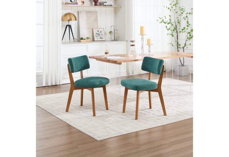 KLAM HOME Esszimmerstuhl Moderne Mid-Century-Stil Esszimmerstuhl Satz von 2, Massivholz Beine Stoff gepolsterten Sitz für Küche,Esszimmer oder Büro von KLAM HOME