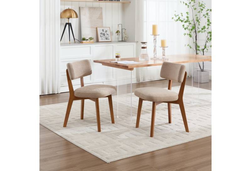KLAM HOME Esszimmerstuhl Moderne Mid-Century-Stil Esszimmerstuhl Satz von 2, Massivholz Beine Stoff gepolsterten Sitz für Küche,Esszimmer oder Büro von KLAM HOME