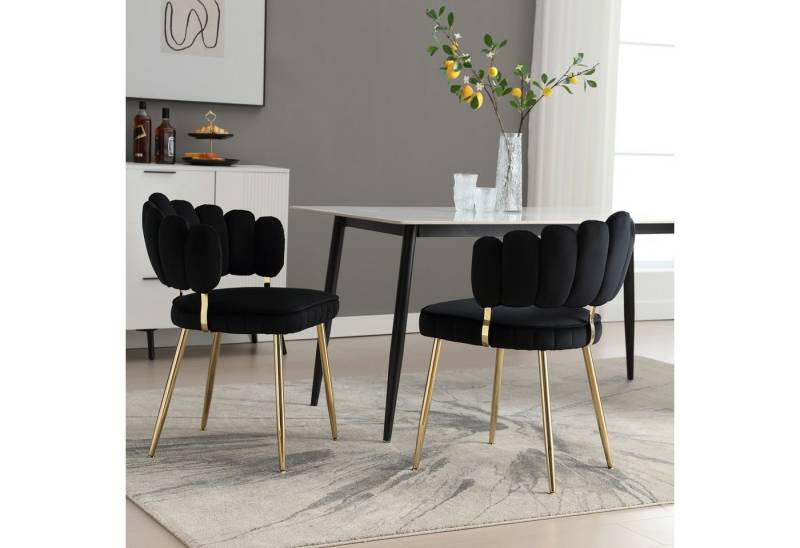 KLAM HOME Esszimmerstuhl Moderner Samt Wohnzimmersessel, Freizeitsessel, Metall-Stuhlbeine (Mit bequemer Blüten-Rückenlehne und abgerundeten Armlehnen, 2 St), bequemer Stuhl für Esszimmer, Wohnzimmer, Schlafzimmer und Büro von KLAM HOME