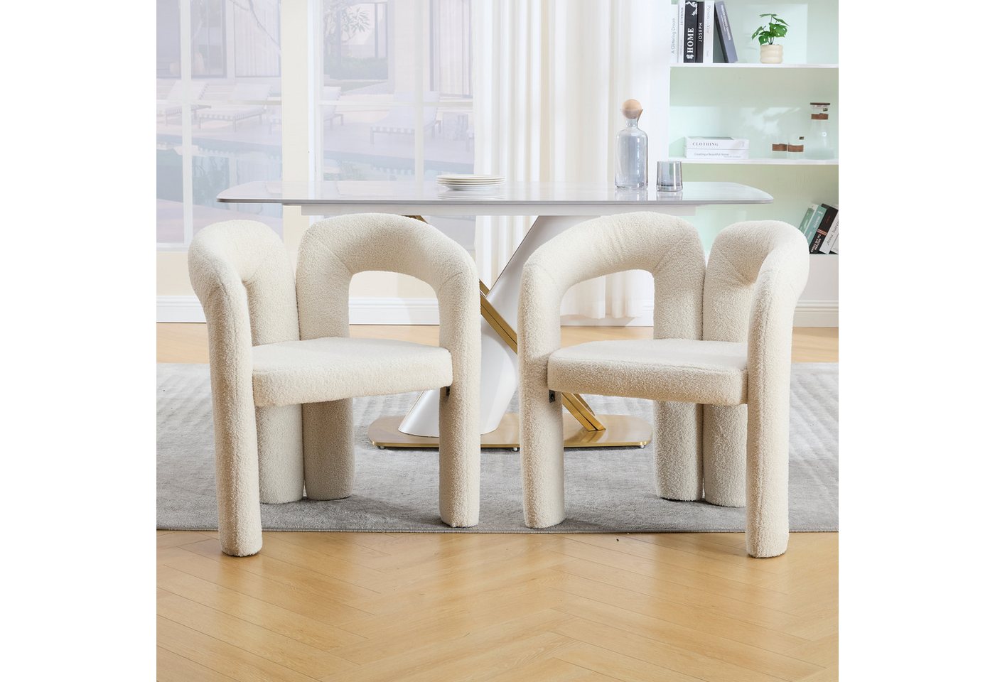 KLAM HOME Esszimmerstuhl Premium Ergonomie-Sessel mit Teddy-Flor mit Armlehne, 2 er Set, 2 St (Einzigartiges Design & optimale Rückenstütze), Wohnzimmer Küche Sessel, Perfekt für Wohnzimmer & Homeoffice von KLAM HOME