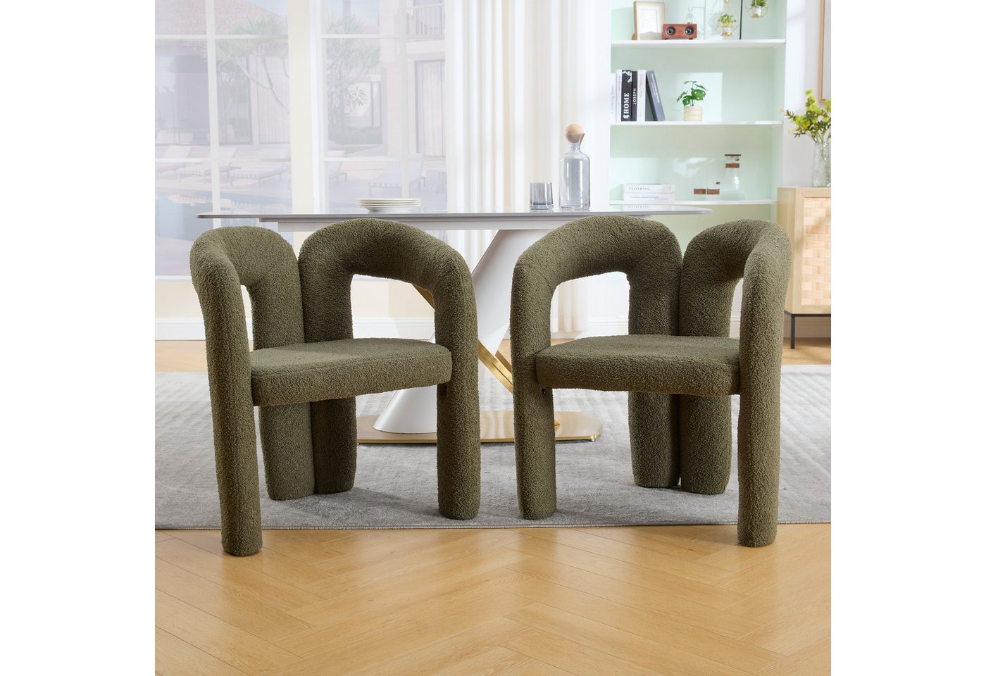 KLAM HOME Esszimmerstuhl Premium Ergonomie-Sessel mit Teddy-Flor mit Armlehne, 2 er Set, 2 St (Einzigartiges Design & optimale Rückenstütze), Wohnzimmer Küche Sessel, Perfekt für Wohnzimmer & Homeoffice von KLAM HOME