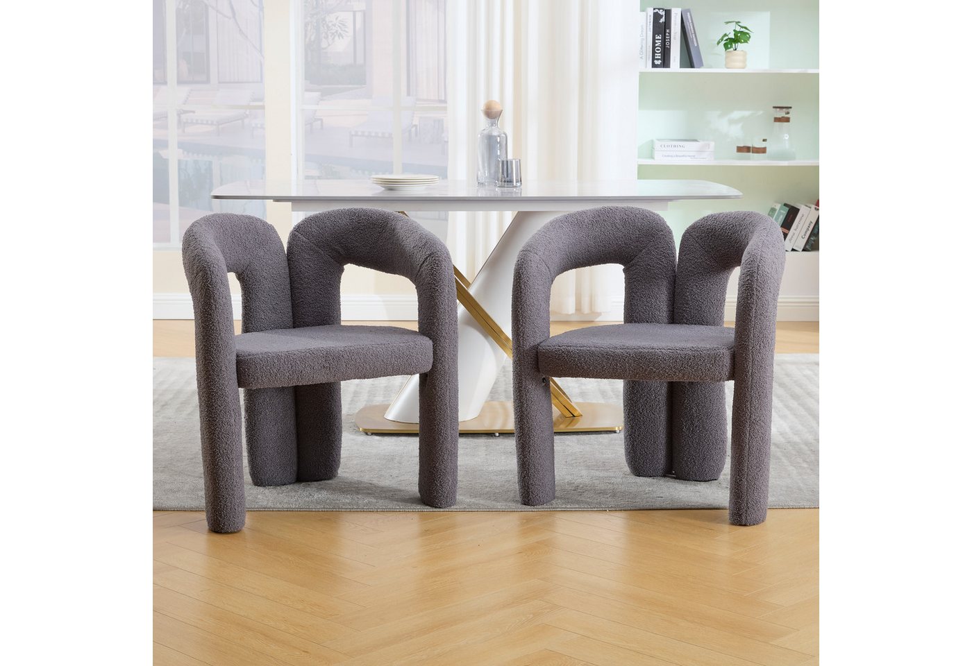 KLAM HOME Esszimmerstuhl Premium Ergonomie-Sessel mit Teddy-Flor mit Armlehne, 2 er Set, 2 St (Einzigartiges Design & optimale Rückenstütze), Wohnzimmer Küche Sessel, Perfekt für Wohnzimmer & Homeoffice von KLAM HOME