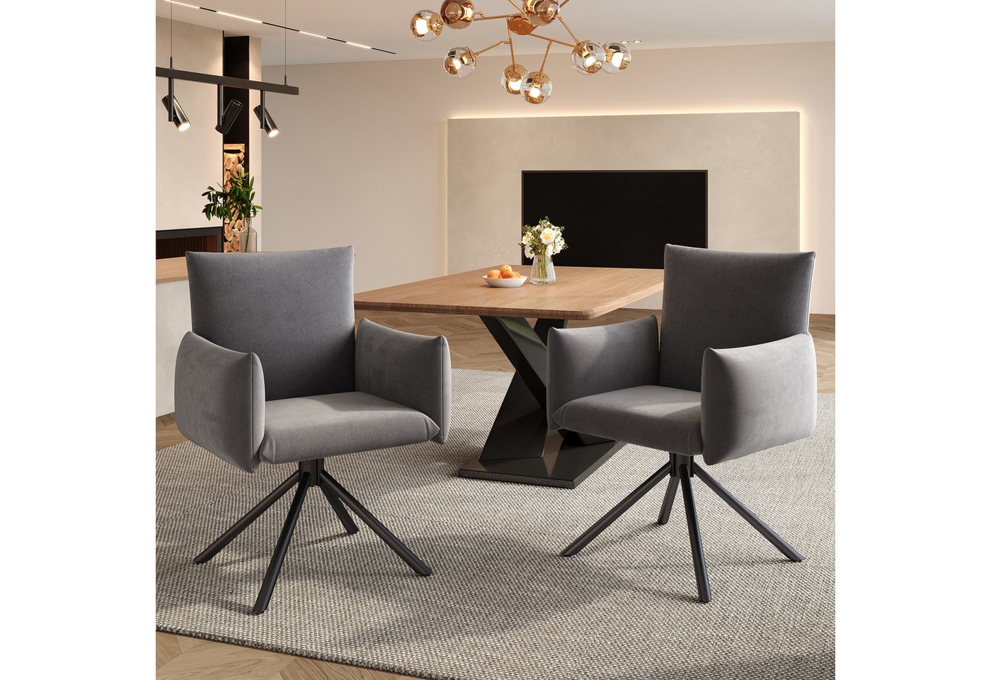 KLAM HOME Esszimmerstuhl Stuhlset Moderner 360° Drehstuhl (2 St), Wohnzimmer Schlafzimmerstuhl, Arbeits- und Schreibtischstuhl von KLAM HOME