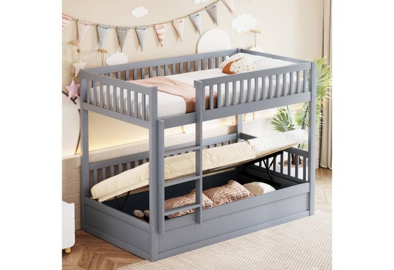 KLAM HOME Etagenbett Kinder-Etagenbett 90 * 200 Massivholz Hydraulisches Lagersystem (Robustes und langlebiges Lagerbett für Kinder Grau), für Kinder Jugendliche (Ohne Matratze) von KLAM HOME