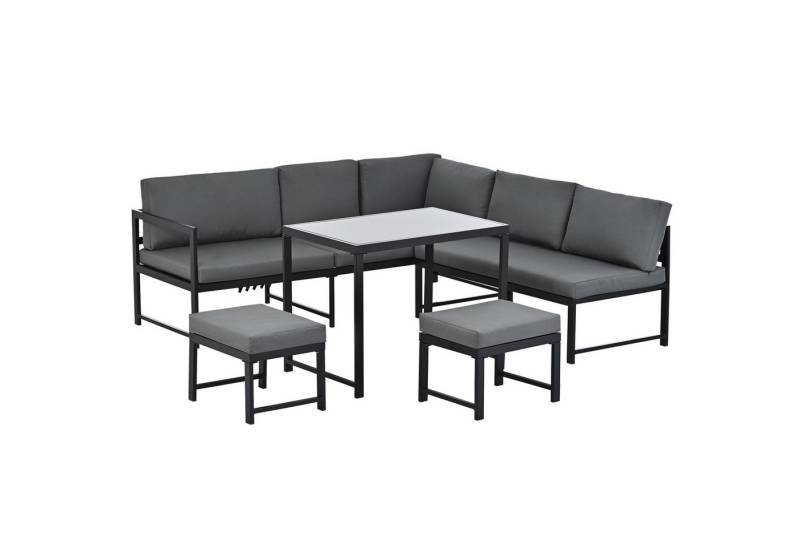 KLAM HOME Gartenlounge-Set Garten-Freizeitset aus Aluminium Vierfach-verstellbare-Rückenlehne, (4tlg., 1×3-Sitzer-Bank 1×2-Sitzer-Bank 2×quadratische Hocker 1×Tisch), frei kombinierbare Sitzgruppe für 7 Personen Outdoor Terrasse Balkon von KLAM HOME