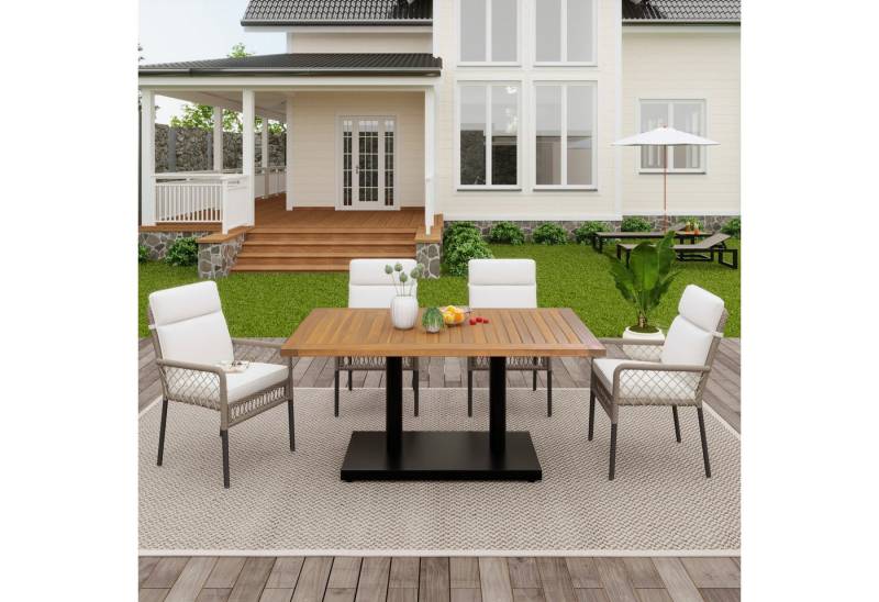 KLAM HOME Gartenlounge-Set Gartenmöbel-Set für 4 Personen, Tischplatte aus massivem Akazienholz, (5-tlg., 4 Stühle, 1 Tisch), geeignet für Gärten, Terrassen und Balkone von KLAM HOME