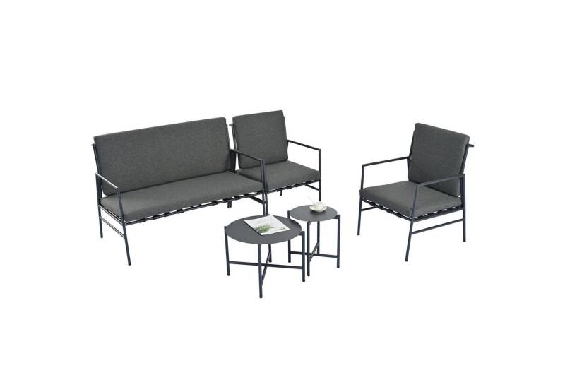 KLAM HOME Gartenlounge-Set Gartenmöbel-Set mit Stahlgestell und abnehmbaren Kissen für 4 Personen, (5-tlg., 2* Beistelltische 1* 2-Sitzer-Sofa 2* Einzelsessel inklusive Kissen), für Außenbereiche wie Innenhöfe, Balkone und Schwimmbäder von KLAM HOME