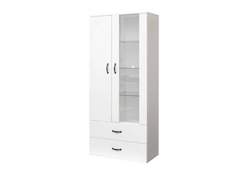 KLAM HOME Hochschrank Vitrine mit 16-farbiger LED-Beleuchtung Freistehender Buffetschrank 2-türige Standvitrine Hochregal mit transparenter Tür von KLAM HOME