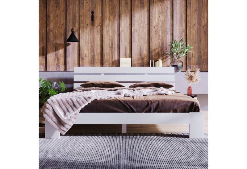 KLAM HOME Bettgestell Doppelbett Holzbett Massivholz Massiv Ehebett Bettgestell 140 x 200 cm, Holzbett Einzelbett für 1-2 Personen von KLAM HOME