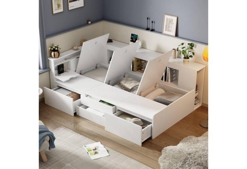 KLAM HOME Kinderbett 90*200cm, Einzelbett, Multifunktionales Kinderbett mit Schubladen, Bücherregal und Stauschrank, Bettkasten mit Stauraum, ohne Matratze KLAM HOME Kinderbett 90*200cm, Einzelbett, Multifunktionales Kinderbett mit Schubladen, Bücherregal und Stauschrank, Bettkasten mit Stauraum, ohne Matratze von KLAM HOME