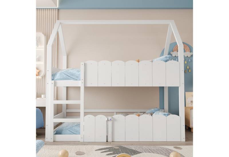 KLAM HOME Kinderbett Kinder-Etagenbett mit hausförmigem Design (Hochbett mit erhöhten Sicherheitsgeländern und Lattenrost), Platzsparende Schlaf- und Spielbereich-Lösung für Kinderzimmer von KLAM HOME