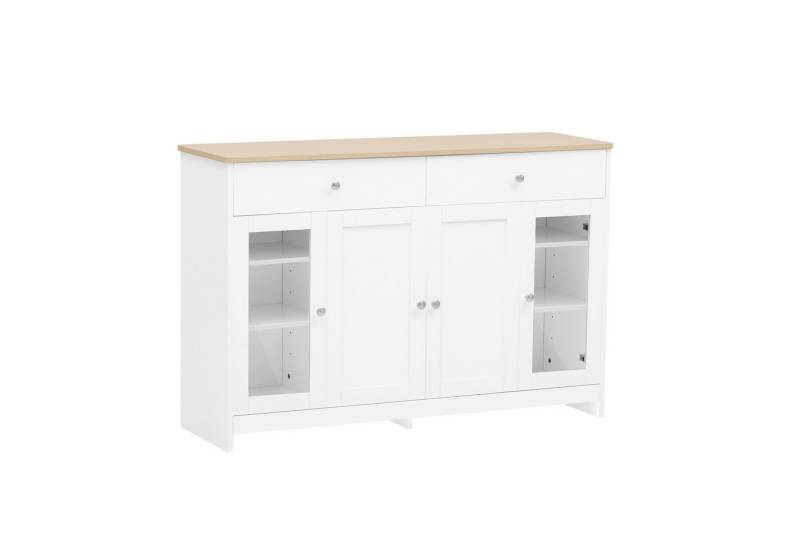 KLAM HOME Kommode Schließfach Schrank Sideboard Highboard (4 Türen mit 2 Schubladen Breite 120 Höhe 80), Schlafzimmer Flur von KLAM HOME