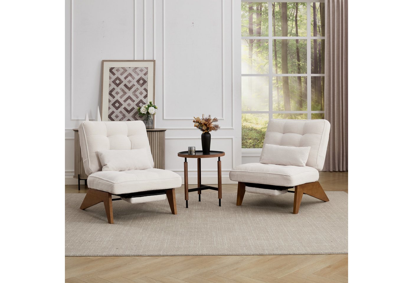 KLAM HOME Loungesessel Moderner Loungesessel mit verstellbarer Rückenlehne und Fußstütze (Ergonomischer Relaxsessel mit Massivholzbeinen), Inklusive Lendenkissen für Wohnzimmer und Homeoffice von KLAM HOME