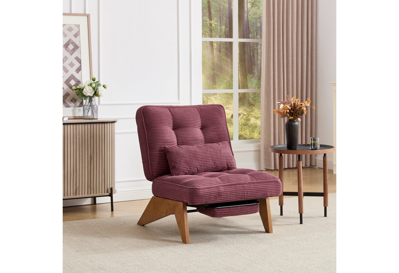 KLAM HOME Loungesessel Moderner Loungesessel mit verstellbarer Rückenlehne und Fußstütze (Ergonomischer Relaxsessel mit Massivholzbeinen), Inklusive Lendenkissen für Wohnzimmer und Homeoffice von KLAM HOME
