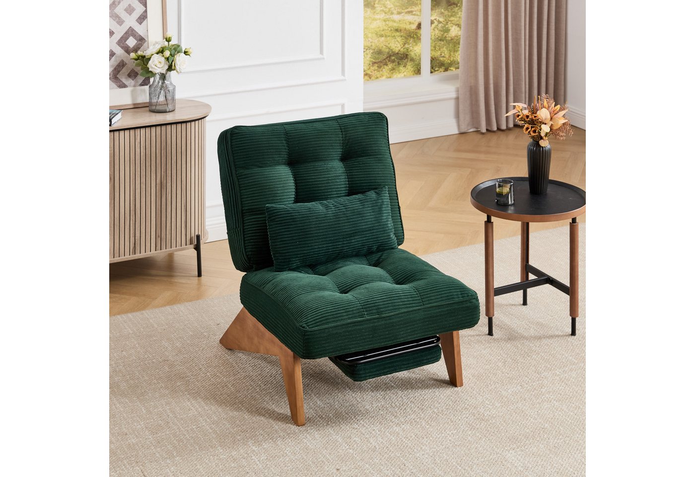 KLAM HOME Loungesessel Moderner Loungesessel mit verstellbarer Rückenlehne und Fußstütze (Ergonomischer Relaxsessel mit Massivholzbeinen), Inklusive Lendenkissen für Wohnzimmer und Homeoffice von KLAM HOME