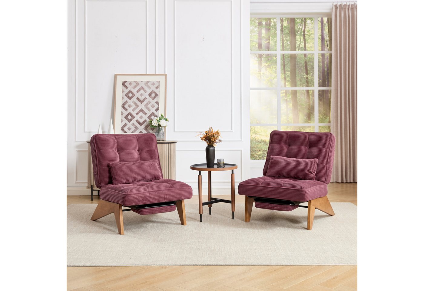 KLAM HOME Loungesessel Moderner Loungesessel mit verstellbarer Rückenlehne und Fußstütze (Ergonomischer Relaxsessel mit Massivholzbeinen), Inklusive Lendenkissen für Wohnzimmer und Homeoffice von KLAM HOME