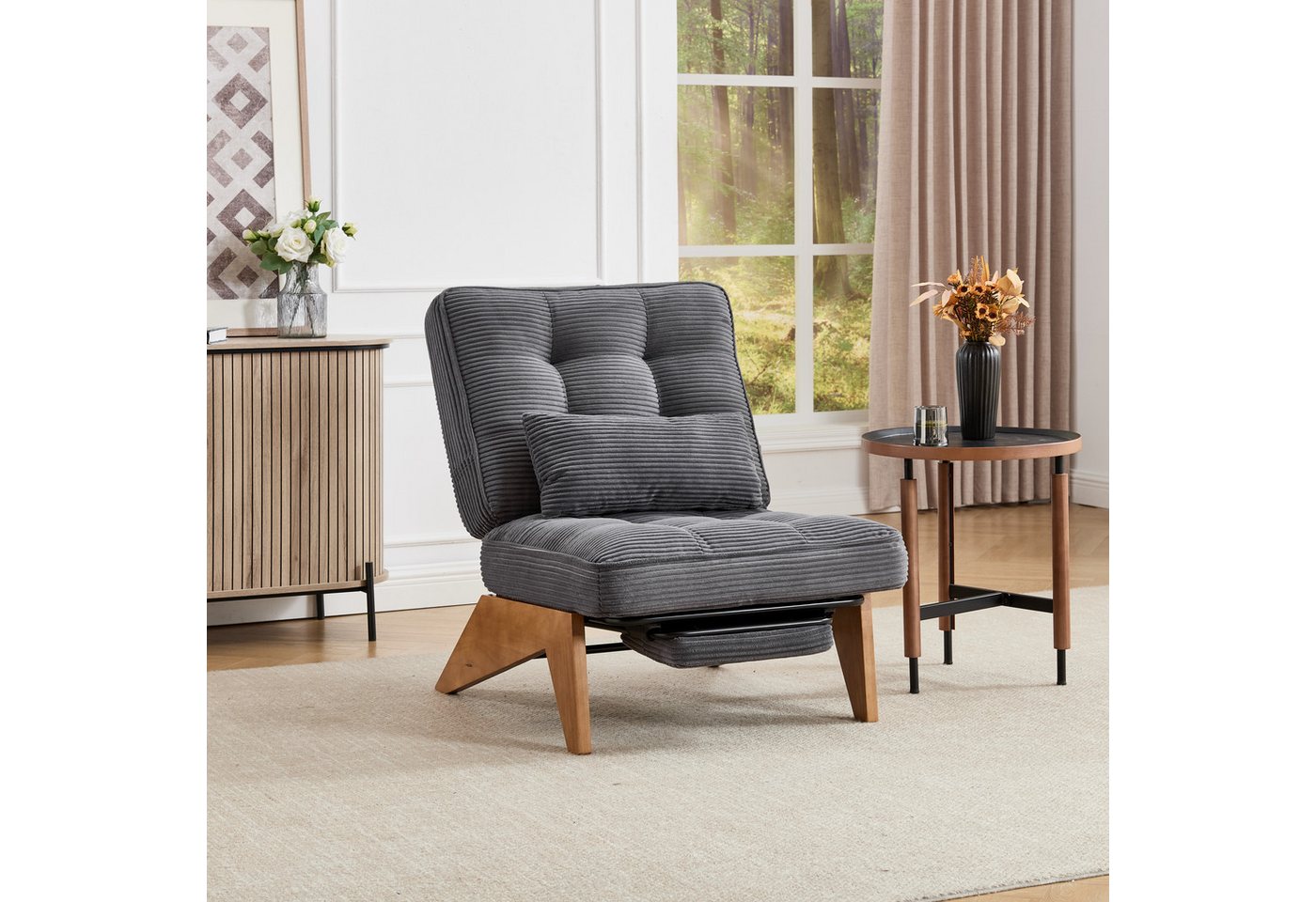 KLAM HOME Loungesessel Moderner Loungesessel mit verstellbarer Rückenlehne und Fußstütze (Ergonomischer Relaxsessel mit Massivholzbeinen), Inklusive Lendenkissen für Wohnzimmer und Homeoffice von KLAM HOME