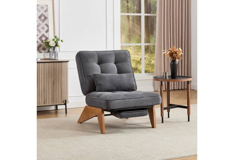 KLAM HOME Loungesessel Moderner Loungesessel mit verstellbarer Rückenlehne und Fußstütze (Ergonomischer Relaxsessel mit Massivholzbeinen), Inklusive Lendenkissen für Wohnzimmer und Homeoffice von KLAM HOME