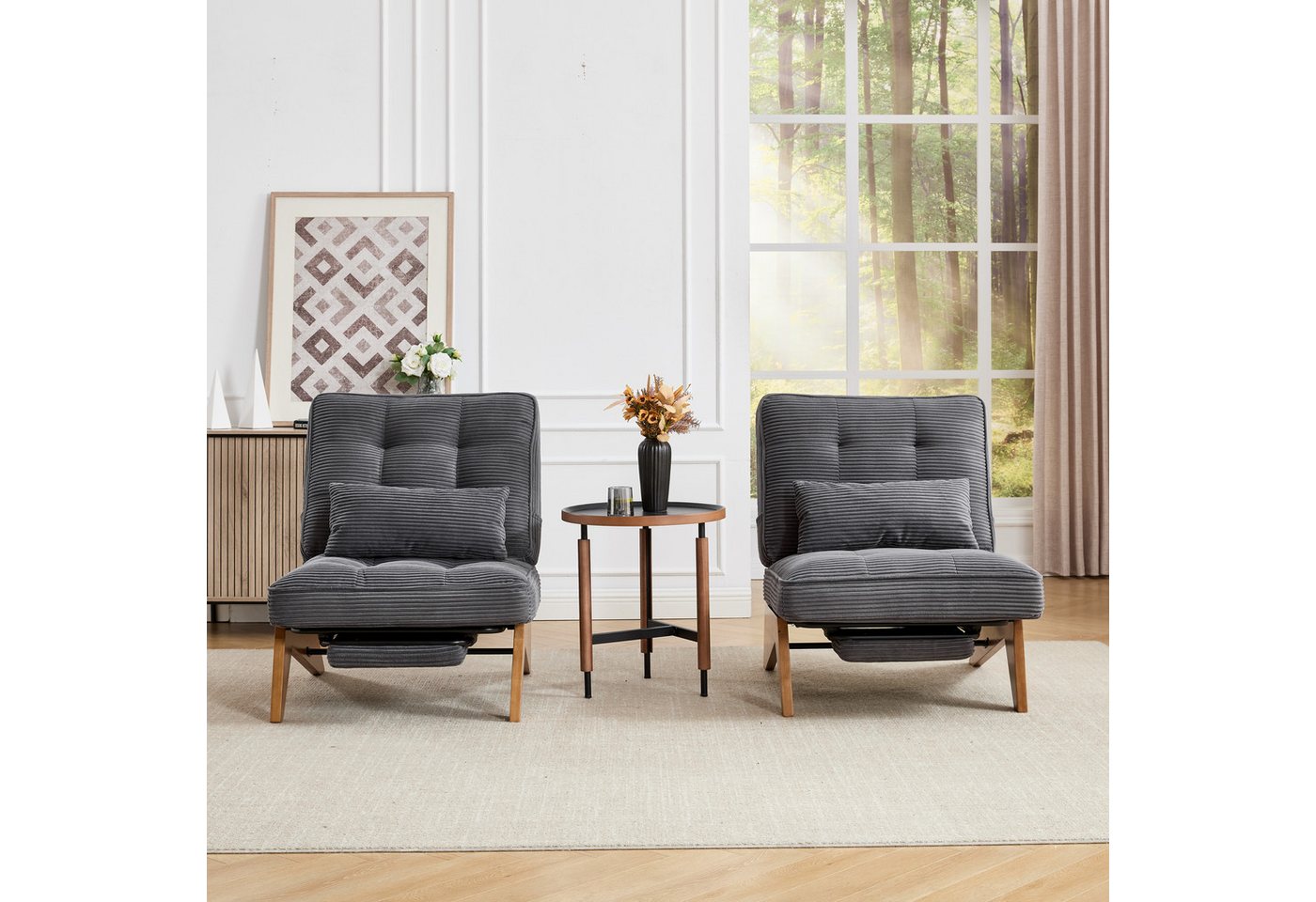 KLAM HOME Loungesessel Moderner Loungesessel mit verstellbarer Rückenlehne und Fußstütze (Ergonomischer Relaxsessel mit Massivholzbeinen), Inklusive Lendenkissen für Wohnzimmer und Homeoffice von KLAM HOME
