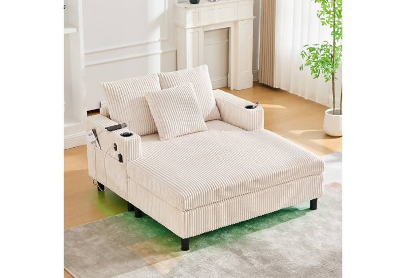 KLAM HOME Loungesofa Premium Chaiselongue mit praktischen Getränkehaltern & USB-Anschlüssen, Integrierte LED-Beleuchtung für Wohlfühlatmosphäre, für Wohnzimmer, Schlafzimmer und Wintergärten von KLAM HOME