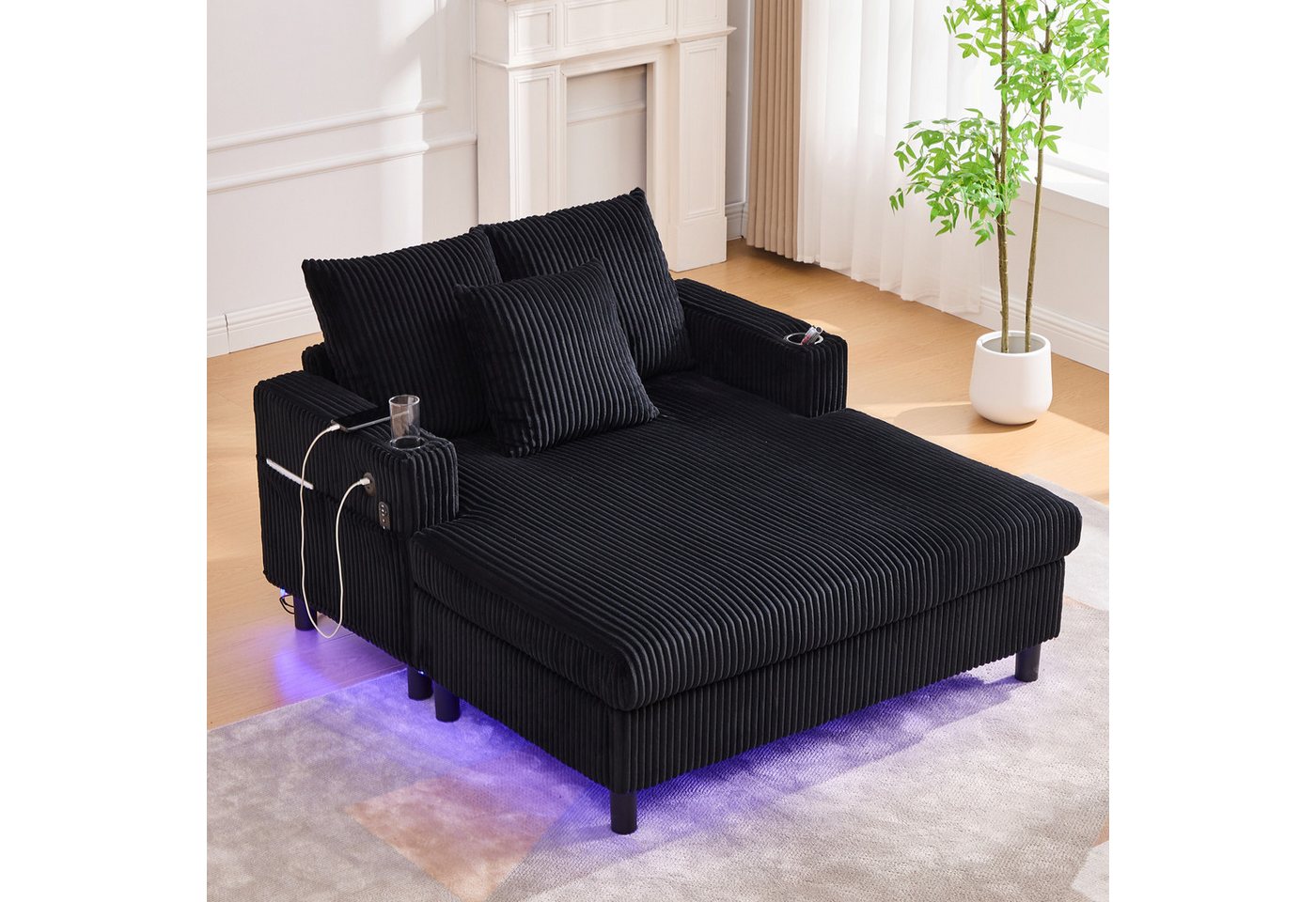 KLAM HOME Loungesofa Premium Chaiselongue mit praktischen Getränkehaltern & USB-Anschlüssen, Integrierte LED-Beleuchtung für Wohlfühlatmosphäre, für Wohnzimmer, Schlafzimmer und Wintergärten KLAM HOME Loungesofa Premium Chaiselongue mit praktischen Getränkehaltern & USB-Anschlüssen, Integrierte LED-Beleuchtung für Wohlfühlatmosphäre, für Wohnzimmer, Schlafzimmer und Wintergärten von KLAM HOME