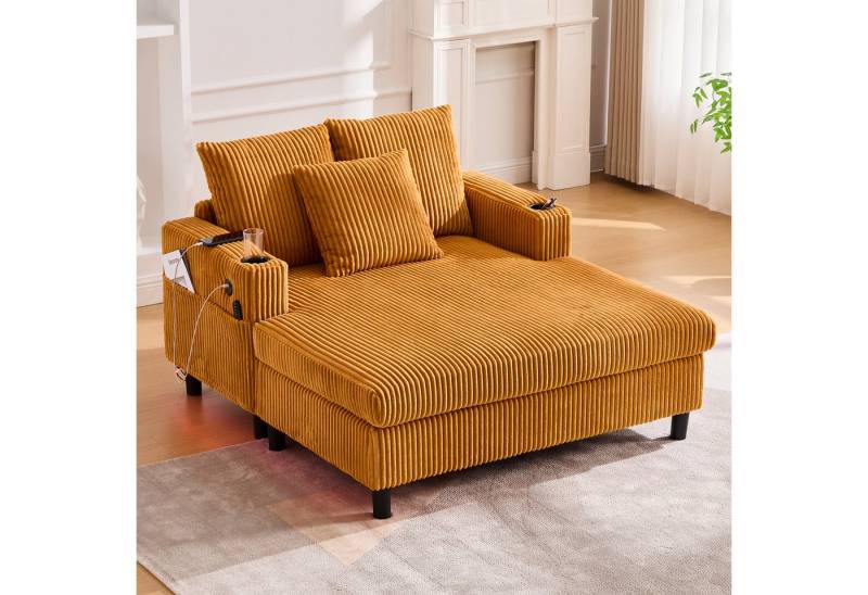 KLAM HOME Loungesofa Premium Chaiselongue mit praktischen Getränkehaltern & USB-Anschlüssen, Integrierte LED-Beleuchtung für Wohlfühlatmosphäre, für Wohnzimmer, Schlafzimmer und Wintergärten von KLAM HOME