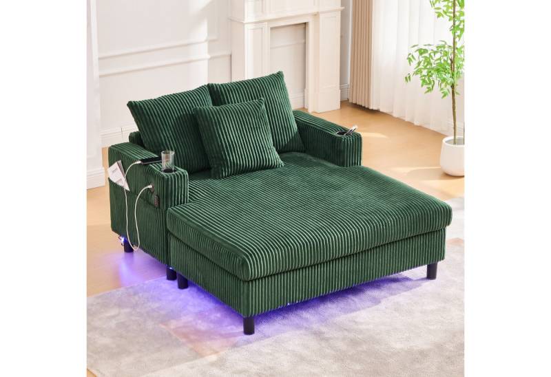 KLAM HOME Loungesofa Premium Chaiselongue mit praktischen Getränkehaltern & USB-Anschlüssen, Integrierte LED-Beleuchtung für Wohlfühlatmosphäre, für Wohnzimmer, Schlafzimmer und Wintergärten von KLAM HOME