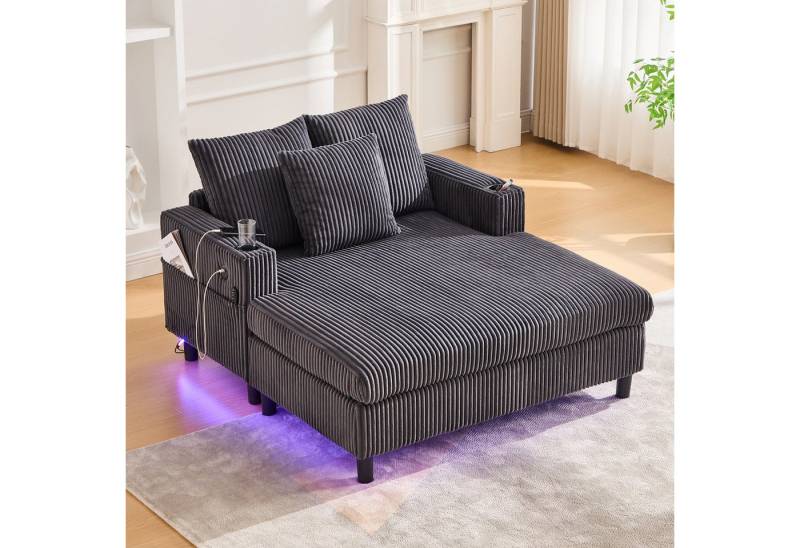 KLAM HOME Loungesofa Premium Chaiselongue mit praktischen Getränkehaltern & USB-Anschlüssen, Integrierte LED-Beleuchtung für Wohlfühlatmosphäre, für Wohnzimmer, Schlafzimmer und Wintergärten von KLAM HOME