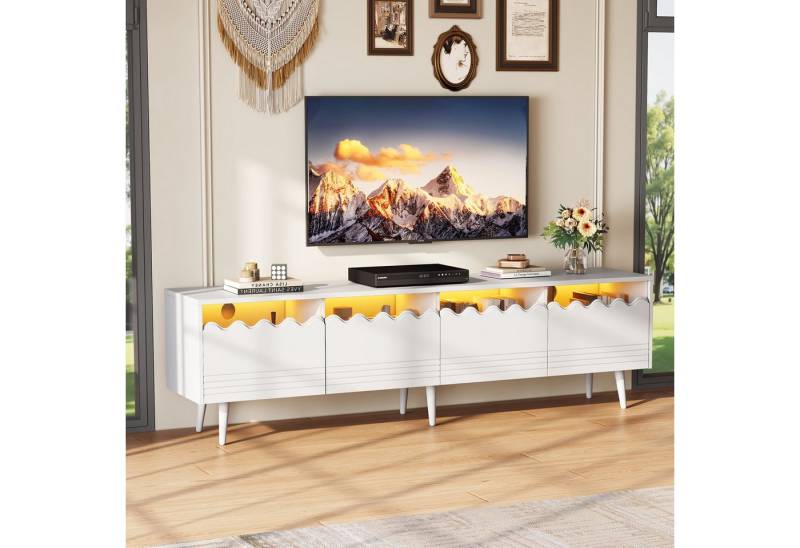 KLAM HOME Lowboard 176*38*45cm Lowboard, TV-Ständer mit 2 Schubladen und 2 Schränken (Fernsehschrank, Wohnzimmermöbel, TV-Board, mit 6 Stützbeinen), passend für TV-Ständer bis zu 75 Zoll, TV-Schränke von KLAM HOME