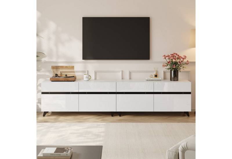 KLAM HOME Lowboard Hochglanz TV-Schrank Lowboard 180cm mit 4 Schränken (Stabiles Wohnzimmermöbel mit verstellbaren Trennwänden), Moderner Fernsehschrank für bis zu 80 Zoll von KLAM HOME