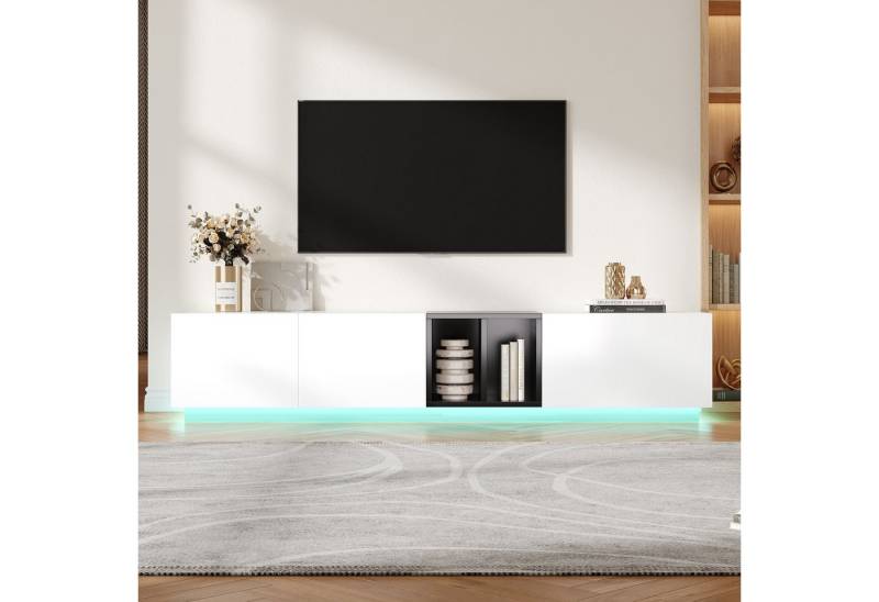KLAM HOME Lowboard Moderner TV Lowboard Schwarz Weiß 190cm Breit (Fernsehboard Mit 3 Schubladen Offenen Fächern), Wohnzimmer TV Schrank Kommode Medienboard Stauraum Möbel von KLAM HOME