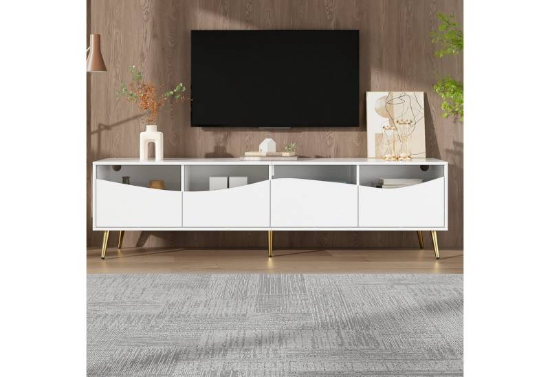 KLAM HOME Lowboard Moderner TV-Schrank mit LED-Beleuchtung (Elegantes Lowboard in Holzoptik mit Glasfront), Praktischer Medienschrank mit Smart-Control Funktion von KLAM HOME