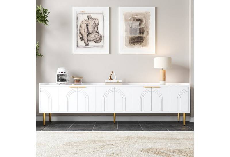 KLAM HOME Lowboard Modernes TV-Lowboard Mit Eleganten Goldakzenten, 170 x 35 x 47.5 (Großzügiger Aufbewahrungsraum Für Ihre Multimedia-Geräte), Perfekte Organisation Und Stilvolles Design Für Ihr Wohnzimmer von KLAM HOME