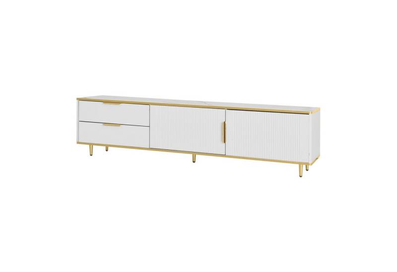 KLAM HOME Lowboard TV-Schrank hat eine Oberfläche mit Marmorstruktur 175*40*45cm (2 Türen 2 Schubladen), TV-Board Fernsehschrank Kommode für Wohnzimmer Schlafzimmer von KLAM HOME