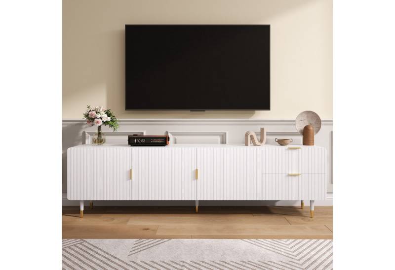 KLAM HOME Lowboard TV-Schrank mit Schubladen, TV-Möbel mit goldenen Griffen, 170*36*55cm, goldenen Beinen und verstellbaren Füßen, Türen mit Regalen von KLAM HOME