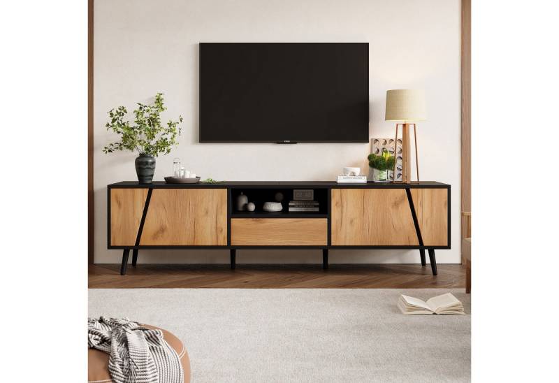 KLAM HOME Lowboard TV-Schrank mit Schubladen und 2 Schränken, 180*40*46cm (Moderne minimalistische TV-Konsole mit 6 Stützbeinen aus Massivholz), Passend für 75-Zoll-Wohnzimmerschränke von KLAM HOME