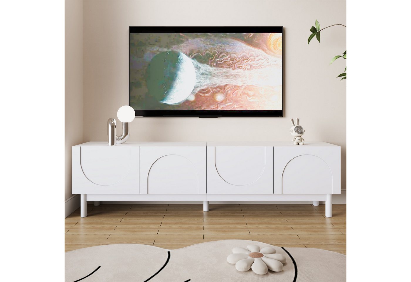 KLAM HOME Lowboard TV-Schrank mit gewölbten, wellenförmigen Türen, 169x 34 x 45,5cm, Mit regalen und TV-Ständer mit stabilisierenden Beinen von KLAM HOME
