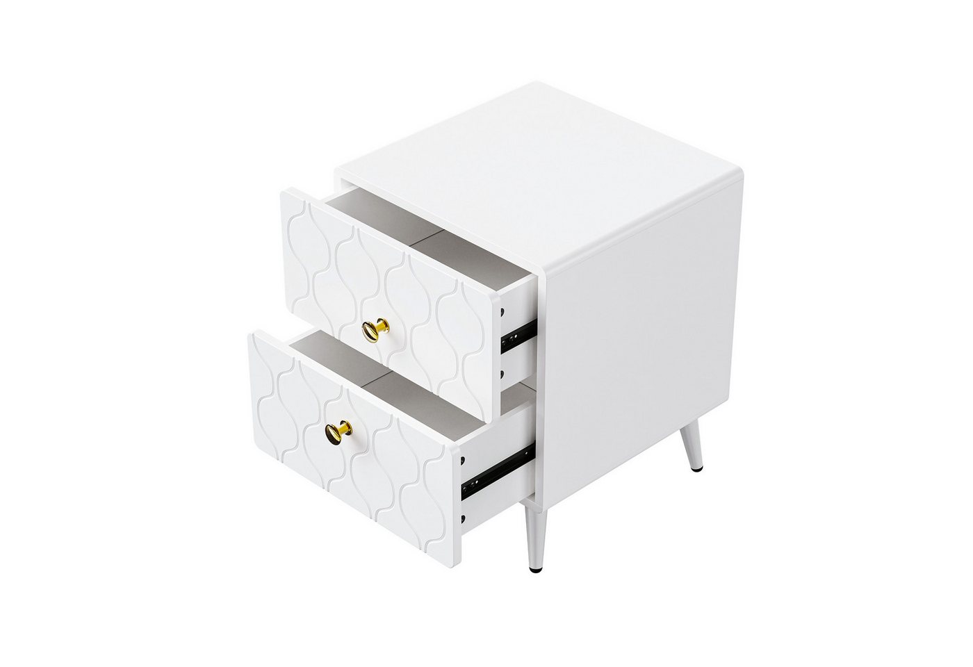 KLAM HOME Nachttisch Ecken mit stoßfestem Design vergoldete Griffe Wellenmuster lackiert (2er-Set), mit 2 Schubladen 39,5 B*40 T*50 H cm Weiß  von KLAM HOME