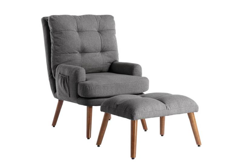KLAM HOME Relaxsessel Moderner Loungesessel mit Fußhocker verstellbare Rückenlehne (Set, 2-St., Rückenlehne 10-stufig verstellbar, neigbar), Stuhl mit Relaxfunktion Seitentaschen von KLAM HOME