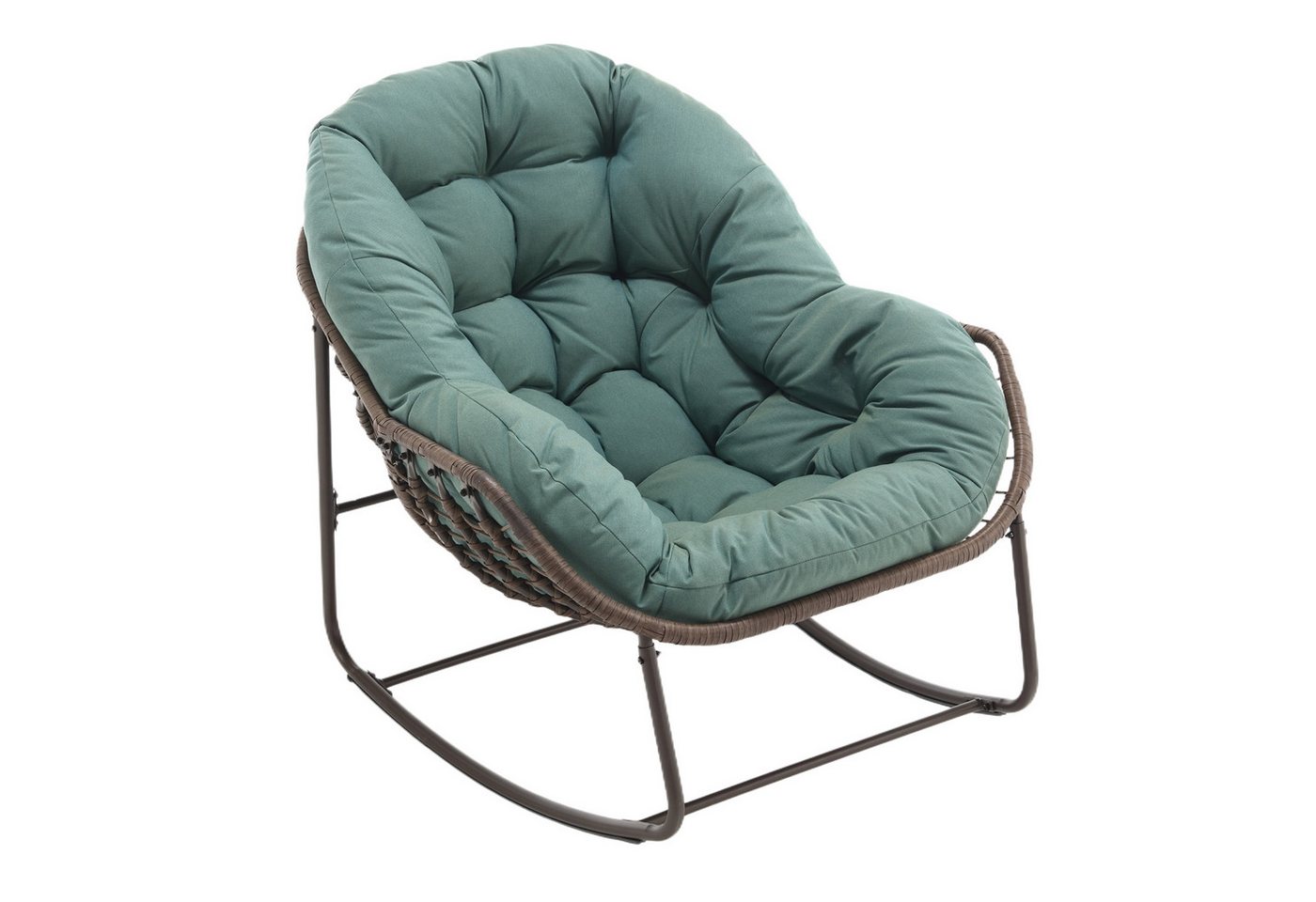 KLAM HOME Schaukelstuhl Rattanstuhl mit Stahlrahmen,bequemer Schaukelstuhl mit dickem Kissen (übergroßer Schaukelstuhl aus Korbgeflecht in Eierform für die Terrasse), Wohnzimmer/Schlafzimmer/Arbeitszimmer/Garten von KLAM HOME