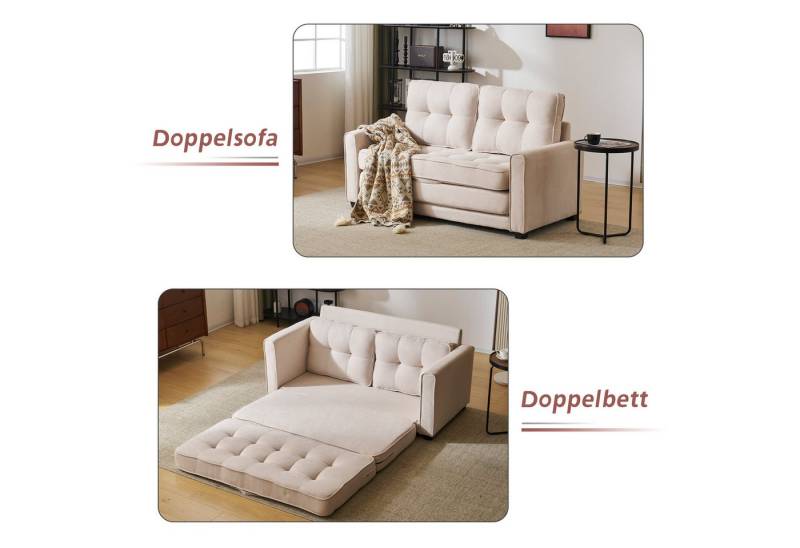 KLAM HOME Schlafsofa 2-Sitzer Klappbare Gästebettfunktion Doppelsofa mit Schlaffunktion, Gepolstertes Sofa mit Seitentaschen Bequeme Liegefläche: 127cm x169cm von KLAM HOME