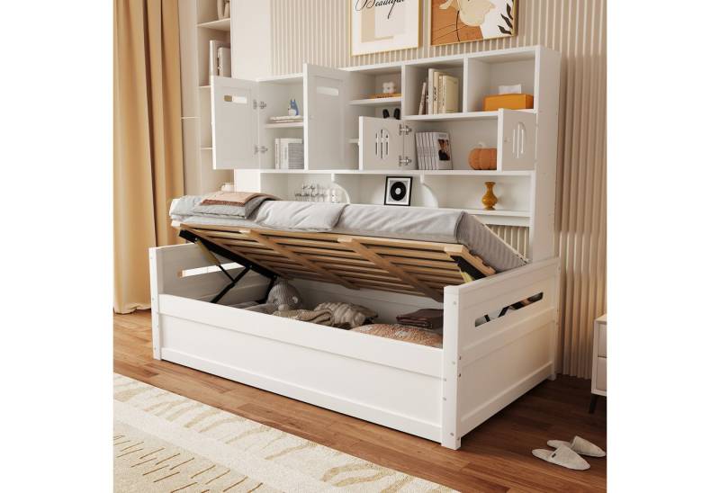 KLAM HOME Schlafsofa Holz-Schlafsofa 90 x 200 cm, multifunktionaler Stauraum, hydraulisches Bett, Einzelbett, Jugendbett, Bettgestell, für Kinder, mit Ablageböden und Bettkasten oder Schubladen von KLAM HOME