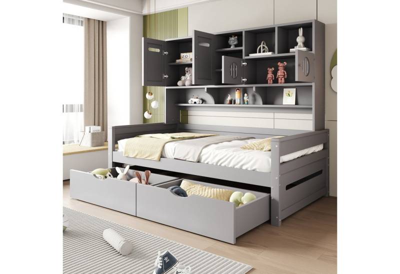 KLAM HOME Schlafsofa Holz-Schlafsofa 90 x 200 cm, multifunktionaler Stauraum, hydraulisches Bett, Einzelbett, Jugendbett, Bettgestell, für Kinder, mit Ablageböden und Bettkasten oder Schubladen von KLAM HOME