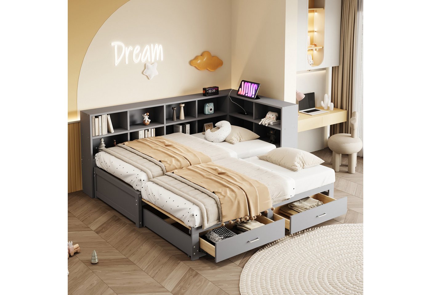 KLAM HOME Schlafsofa Massivholzsofa 90/180*190cm, Mit Ausziehbarem Bett, Mit Staufach, Multifunktionales Holzbett mit Euro-Steckdose, Schubladen, Lattenrost, ideal für Wohnzimmer, Gästezimmer & kleine Apartments KLAM HOME Schlafsofa Massivholzsofa 90/180*190cm, Mit Ausziehbarem Bett, Mit Staufach, Multifunktionales Holzbett mit Euro-Steckdose, Schubladen, Lattenrost, ideal für Wohnzimmer, Gästezimmer & kleine Apartments von KLAM HOME