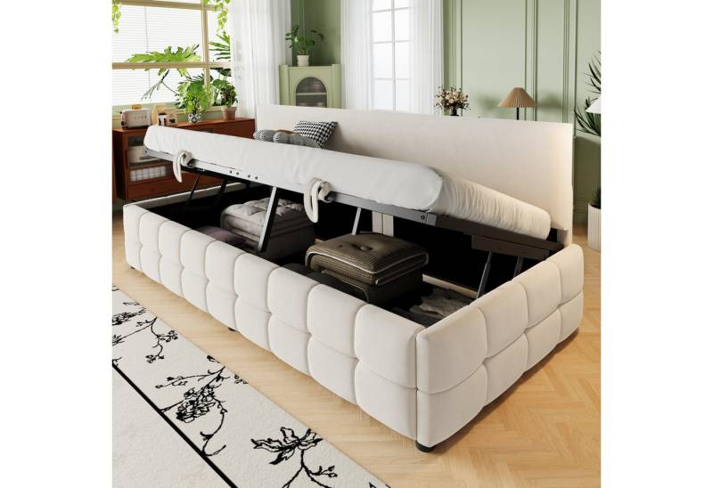 KLAM HOME Schlafsofa Modernes Schlafsofa Mit Hydraulischem Stauraum In Samt, 90x200cm Polsterbett Ohne Armlehnen Im Karo Design, Multifunktionales Einzelbett Als Sitz- Und Schlafmöbel KLAM HOME Schlafsofa Modernes Schlafsofa Mit Hydraulischem Stauraum In Samt, 90x200cm Polsterbett Ohne Armlehnen Im Karo Design, Multifunktionales Einzelbett Als Sitz- Und Schlafmöbel von KLAM HOME