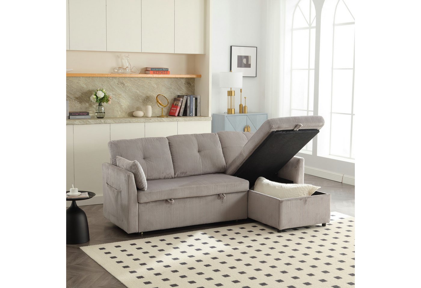 KLAM HOME Schlafsofa Multifunktionales Sofa mit Stauraum und Ausziehbett, Auswechselbares Chaiselongue-Schlafsofa, Anbausofa mit Stauraumsitzen, Modulares L-Sofa, modulares Ecksofa für Wohnzimmer KLAM HOME Schlafsofa Multifunktionales Sofa mit Stauraum und Ausziehbett, Auswechselbares Chaiselongue-Schlafsofa, Anbausofa mit Stauraumsitzen, Modulares L-Sofa, modulares Ecksofa für Wohnzimmer von KLAM HOME