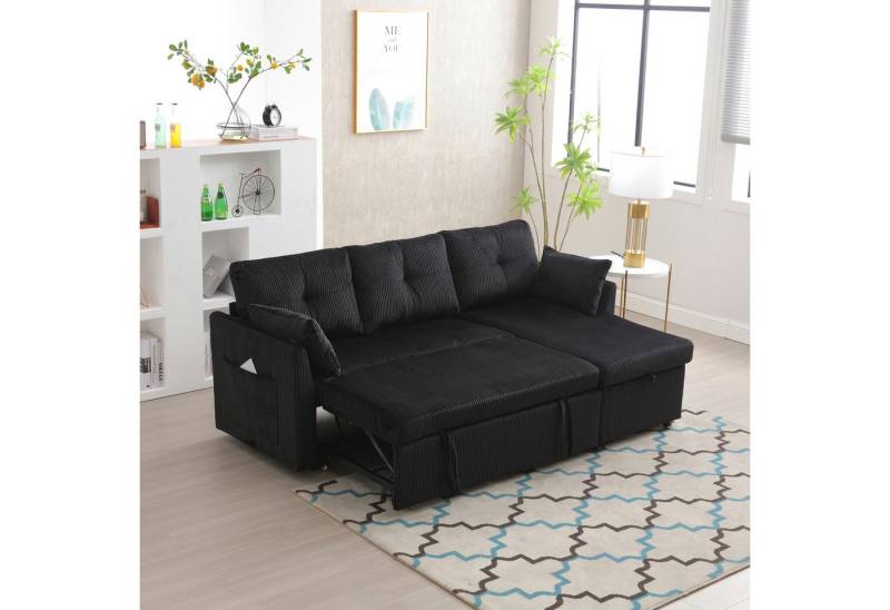 KLAM HOME Schlafsofa Multifunktionales Sofa mit Stauraum und Ausziehbett, Auswechselbares Chaiselongue-Schlafsofa, Anbausofa mit Stauraumsitzen, Modulares L-Sofa, modulares Ecksofa für Wohnzimmer von KLAM HOME