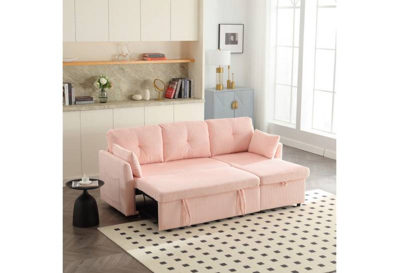 KLAM HOME Schlafsofa Multifunktionales Sofa mit Stauraum und Ausziehbett, Auswechselbares Chaiselongue-Schlafsofa, Anbausofa mit Stauraumsitzen, Modulares L-Sofa, modulares Ecksofa für Wohnzimmer von KLAM HOME
