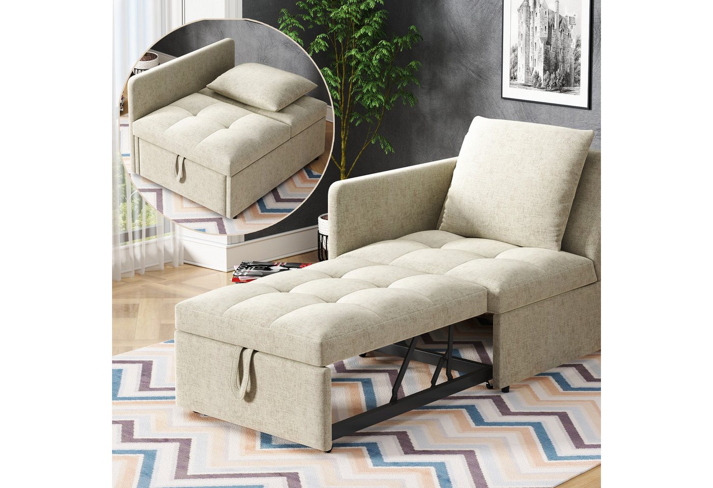 KLAM HOME Schlafsofa Polsterbett Schlafsofa 3 in 1 Multifunktions-Schlafsofa, Leinenstoffsofa mit verstellbarer Rückenlehne, für kleine Räume KLAM HOME Schlafsofa Polsterbett Schlafsofa 3 in 1 Multifunktions-Schlafsofa, Leinenstoffsofa mit verstellbarer Rückenlehne, für kleine Räume von KLAM HOME